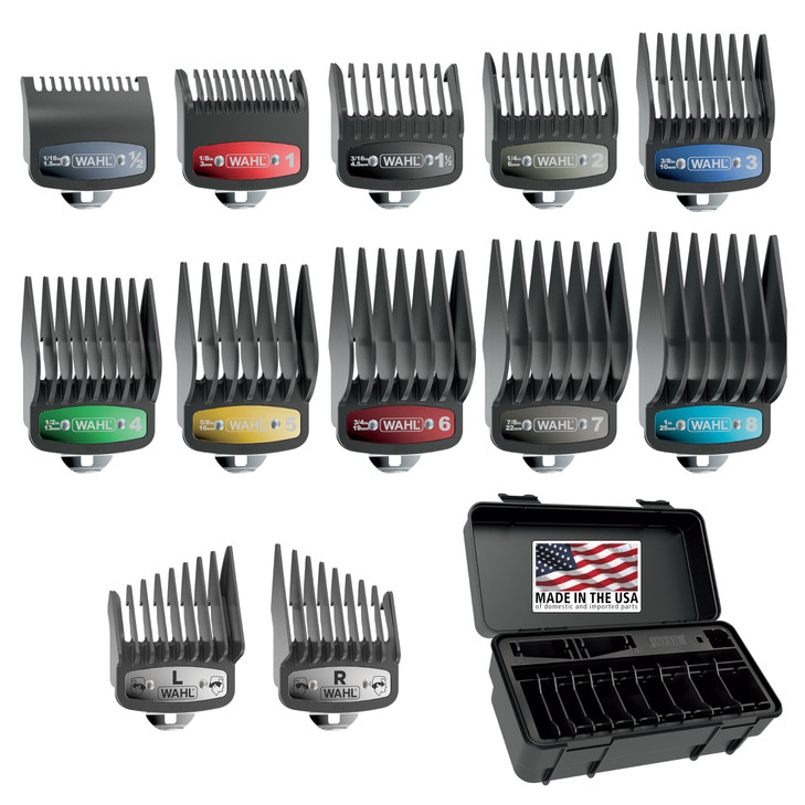 Wahl Genuine SECURESNAP Guide Comb Set with Colored Metal Clips and Guard Organization Caddy 12 Full Size Attachment Gua