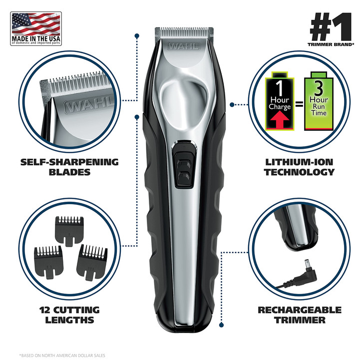 Wahl USA Lithium Ion Total Beard Trimmer for Men with 11 Guide Combs for Easy Trimming Detailing Grooming Model 9888
