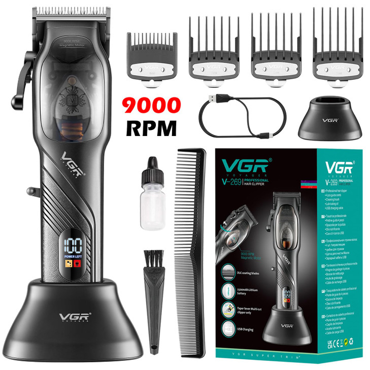VGR Professional Hair Clippers for Men Electric Adjustable Hair and Beard Trimmer USB Rechargeable T Blade Hair Cutting