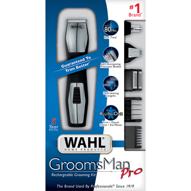 Wahl 9855300 Groomsman Pro Allinone Rechargeable Grooming Kit BlackSilver