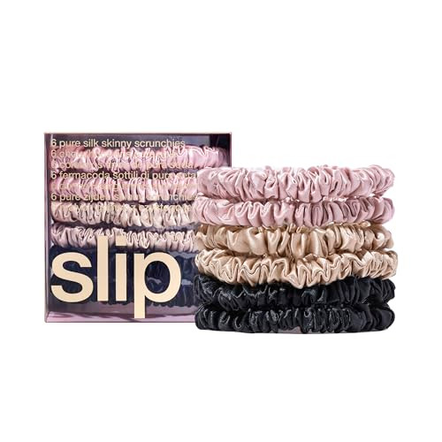 slip Skinny Scrunchies Multi Set of 6 Pure Silk Skinny Scrunchies Includes 2 Pink 2 Caramel 2 Black 100 Mulberry Silk An