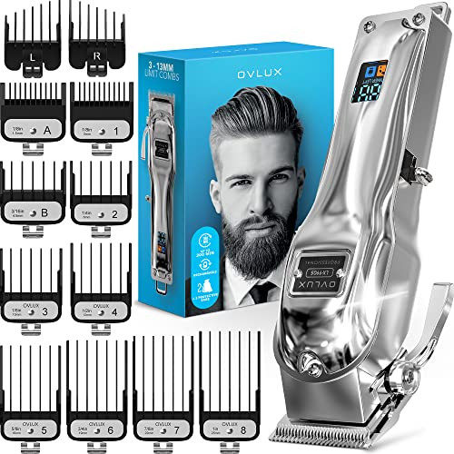 OVLUX Professional Cordless Hair Clippers for Men Rechargeable Full Metal Beard Trimmer Barbers Trimmer Ideal Gift for M