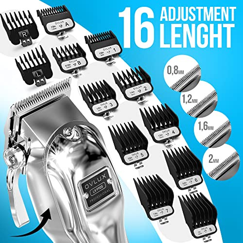 OVLUX Professional Cordless Hair Clippers for Men Rechargeable Full Metal Beard Trimmer Barbers Trimmer Ideal Gift for M