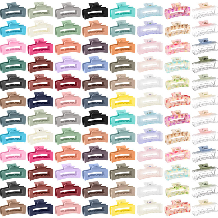 XunYee 100 Pcs Hair Claw Clips Bulk Large Square Jaw Headwear Clips Set for Women Nonslip Rectangle Hair Accessories Cli