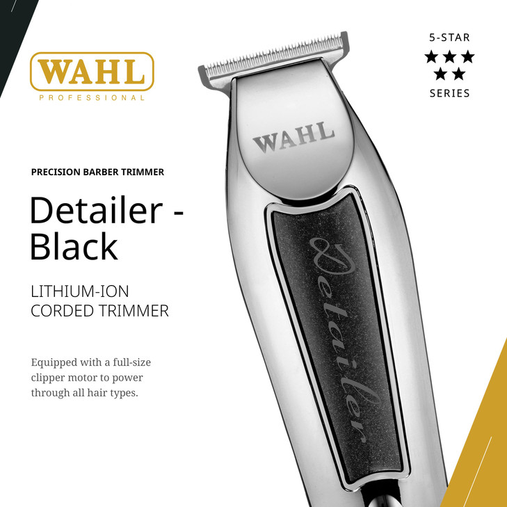 Wahl Professional Detailer Trimmer Black Adjustable TBlade Corded Lightweight Rotary Motor Includes 3 Guides and Accesso