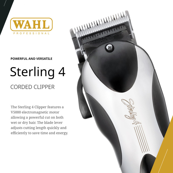 Wahl Professional Sterling 4 Clipper Lightweight FullSize Corded Design Adjustable Blade WetDry Hair Cutting