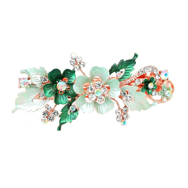 Green Flower Women Rhinestone Butterfly Hairpin Hair Clip Barrette Ponytail Holder Glitter Crystal Elegant Gifts Hair Cl