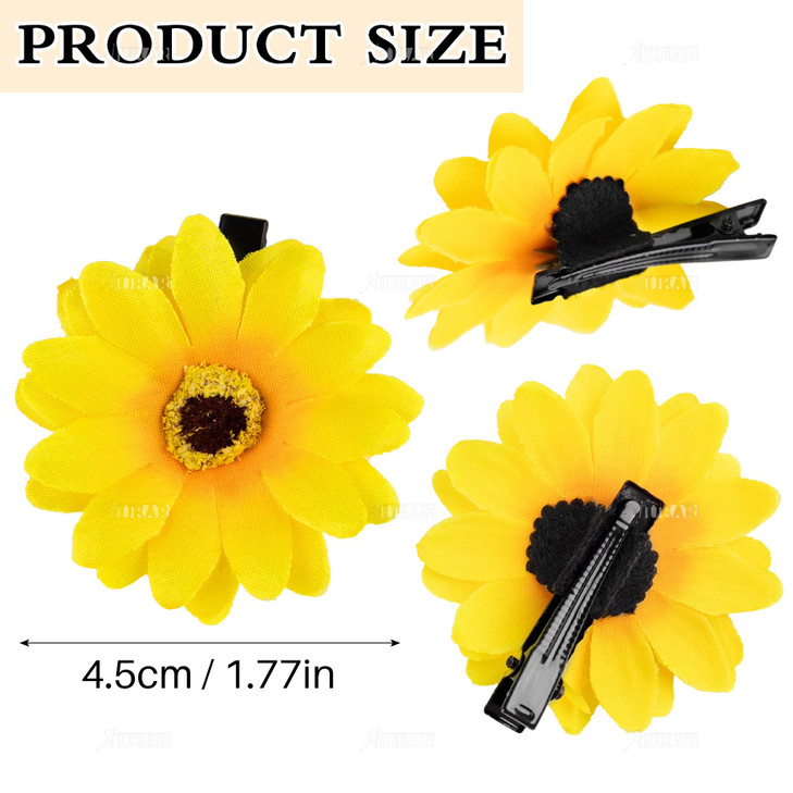 AUEAR 12 Pack Sunflower Alligator Clips 18 inch Flower Duckbill Hair Barrettes for Women Girls Beach Summer Party