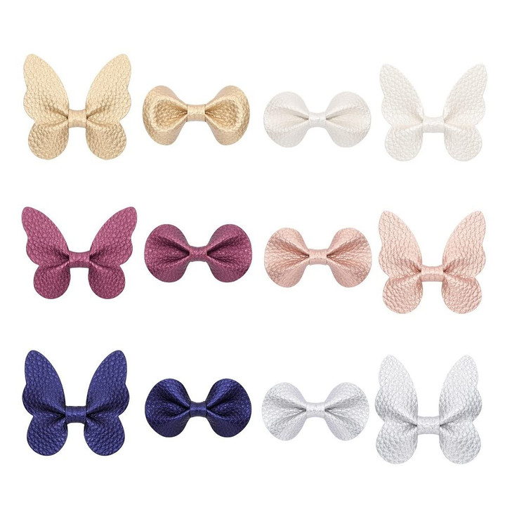 Liasun 12Pcsset Butterfly Bowknot Hair Clips Soft Wave Grain PU Hair Bows Clips with Alligator Clips Barrettes Hair Acce