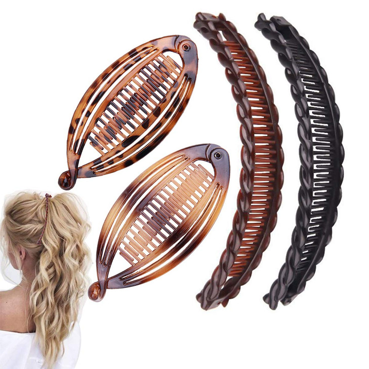 Aaiffey 4pcs Banana Hair Clips Vintage Clincher Combs Tool for Thick Curly Hair Accessories Fish Shape Ponytail Holer Cl