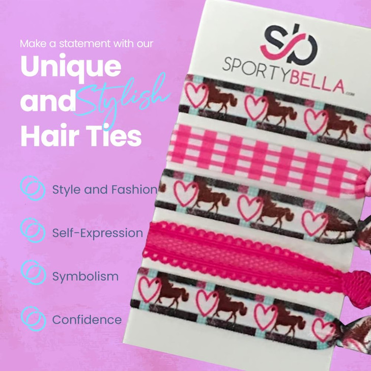 Infinity Collection Heart Horse Hair Ties Set No Crease Equestrian Gift Ponytail Holders for Girls Women Sports Ribbon T