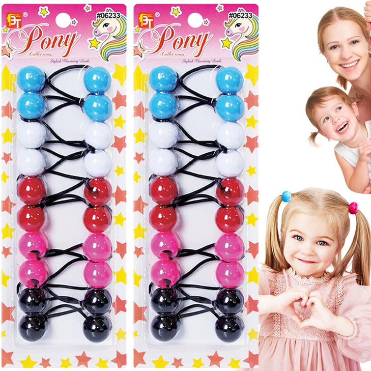 Beauty Town 20PCS Bubble Ponytail Holders 20mm Twin Bead Hair Ties for Girls Kids Colorful Elastic Hair Accessories for