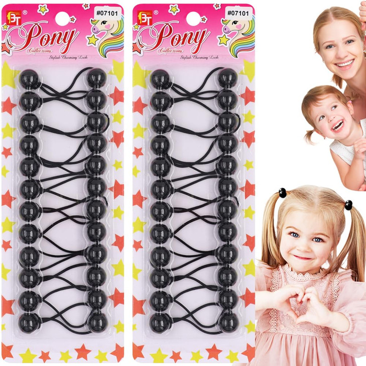 Beauty Town 24PCS Bubble Bead Hair Ties 16mm Ponytail Holders for Girls Kids Colorful Hair Elastics for Braids Styles Bl