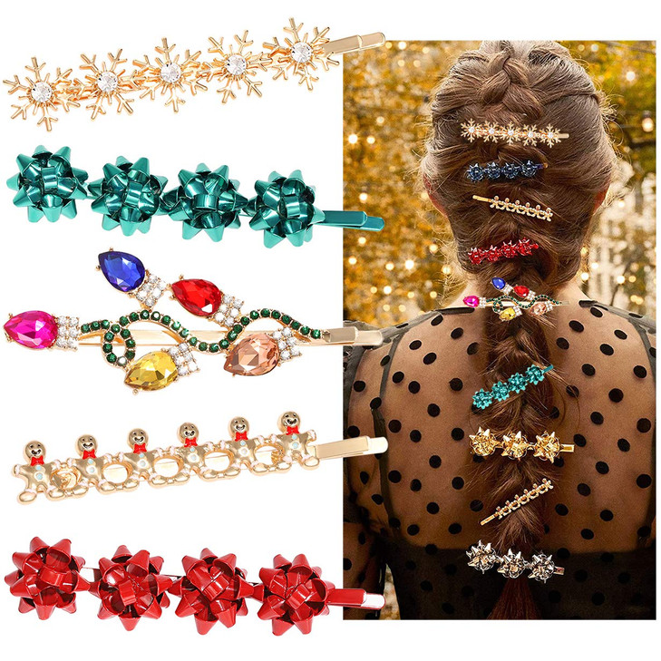 45PCS Christmas Hair Clips for Women Rhinestone Snowflake Hairpin Christmas Bulb Light JOY Alligator Hair Clip Set Holid