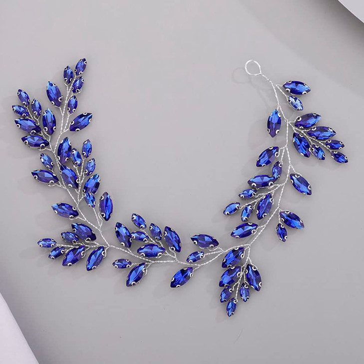Chargances Bridal Crystal Hair Vine Wedding Blue Rhinestone Headband Fashion Bride Hair Vine Wedding Prom Flower Girl Ha
