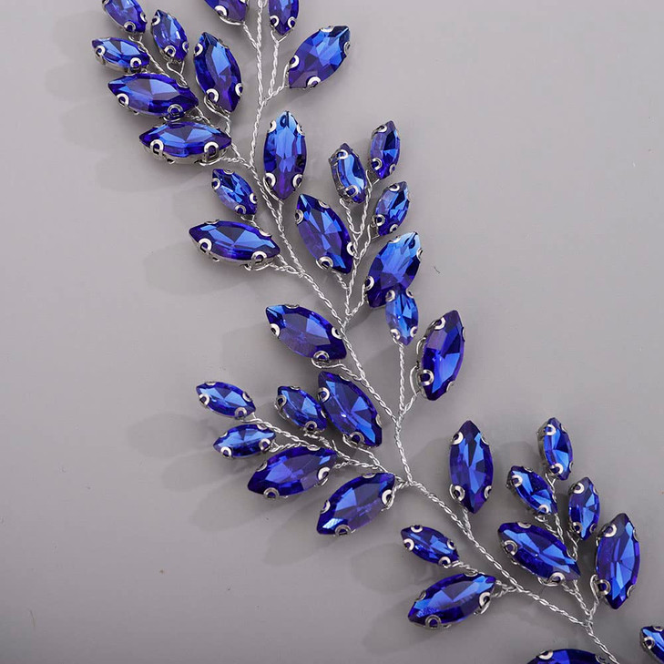 Chargances Bridal Crystal Hair Vine Wedding Blue Rhinestone Headband Fashion Bride Hair Vine Wedding Prom Flower Girl Ha