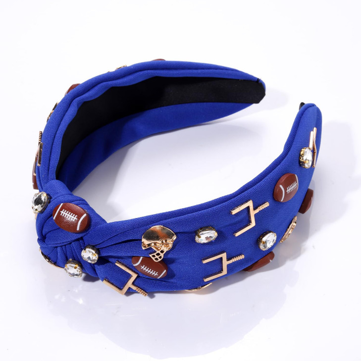 CEALXHENY Football Headband for Women Rhinestone Crystal Knotted Headband Jeweled Embellished Game Day Top Knot Headband