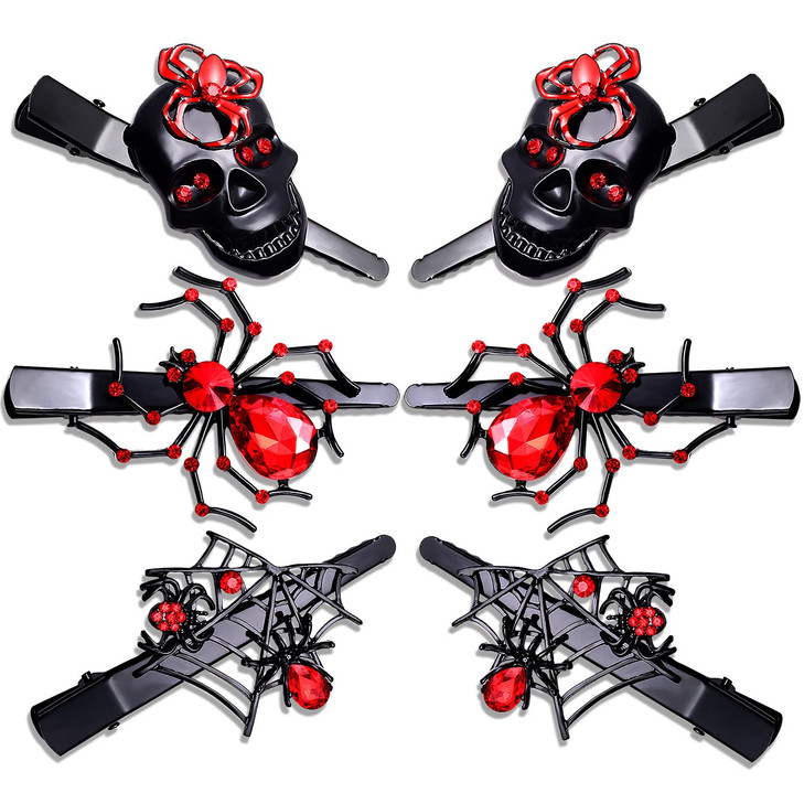 PHALIN Halloween Hair Clips Gothic Large Spider Web Skull Hair Clip for Women Spooky Alligator Duckbill Hair Pins Barret