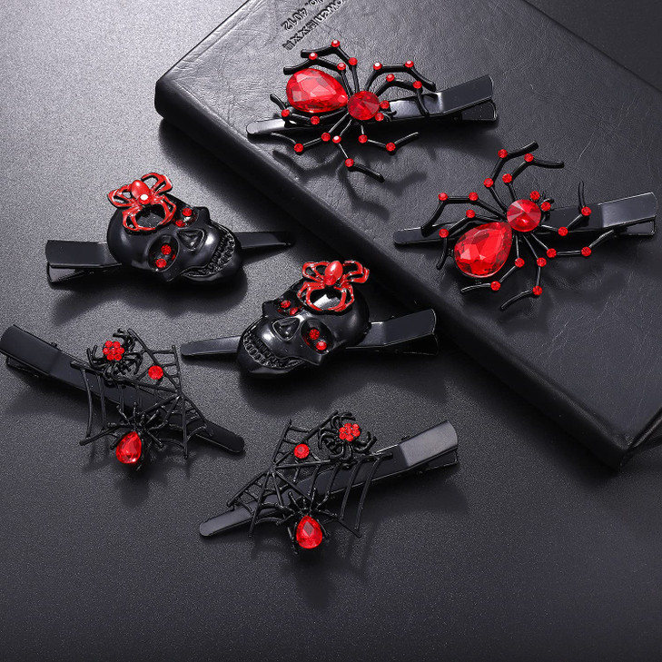 PHALIN Halloween Hair Clips Gothic Large Spider Web Skull Hair Clip for Women Spooky Alligator Duckbill Hair Pins Barret