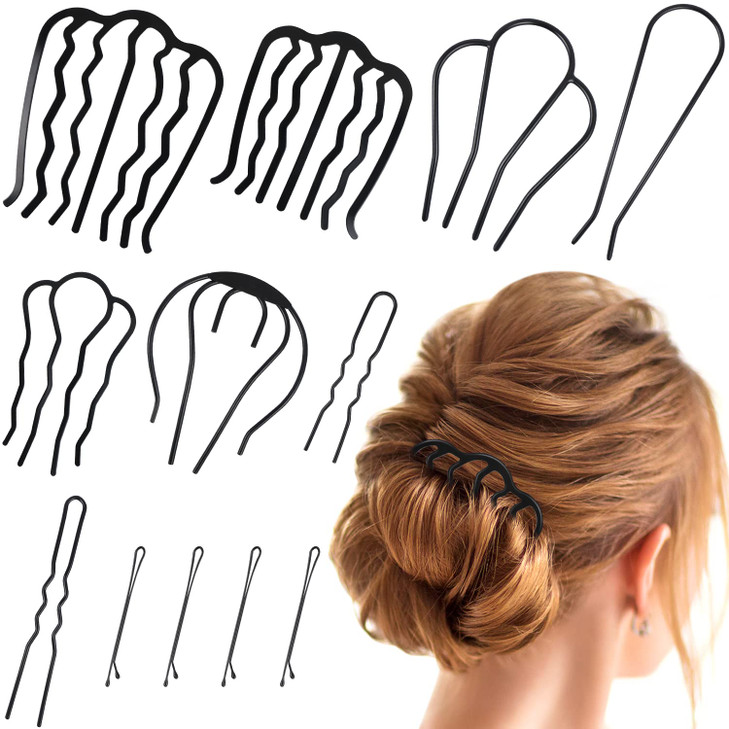 12 Pcs Hair Side Combs and Clips for Updo Bun U Shape French Twist Pins for Womens Vintage Hair Styling