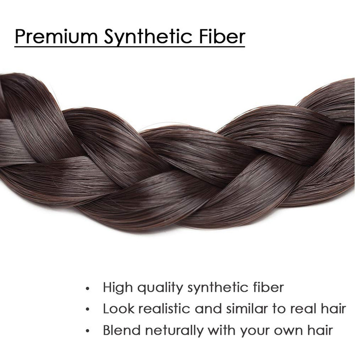 Hairro Braided Headband for Women Synthetic Plaited Hairpiece with 3 Strands 27g 4A Dark Brown