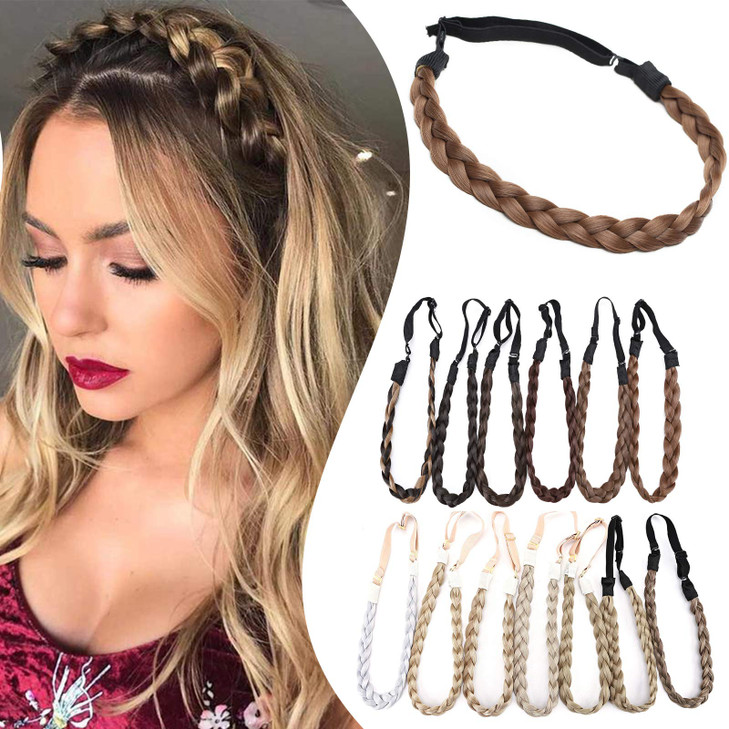 Hairro Braided Synthetic Hairband Plaited Headband Costume Hairpiece 3 Strands For Women Girls 27g 12 Light Brown