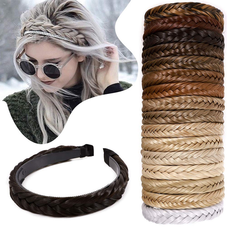 Hairro Braided Headband with Teeth Fishtail Braids Hairband Hair Hoop Plaited Hairband with Comb Synthetic Hairpiece for