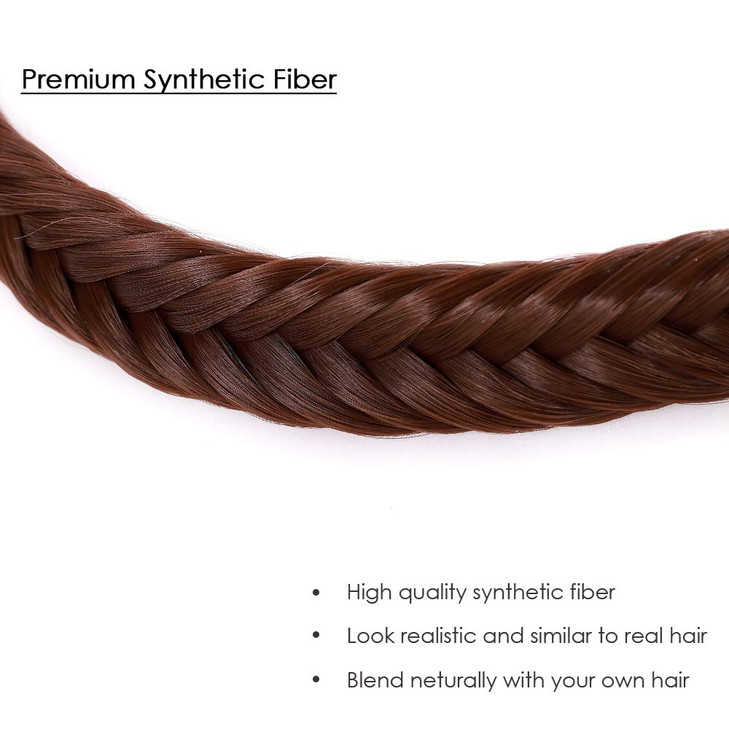 Hairro Womens Fishtail Braid Headband Natural Classic Braid Headband Synthetic Fiber Stretch Plaited Hairband Fluffy Fis