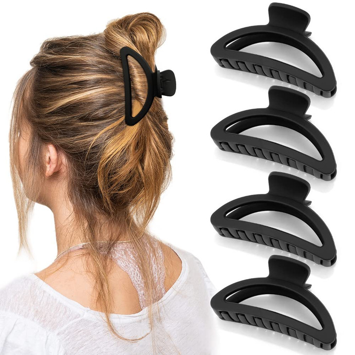 Canitor Hair Clips Set 4Pcs Black Acrylic Semicircle Claw Clips for Thick Thin Hair Womens Hair Accessories