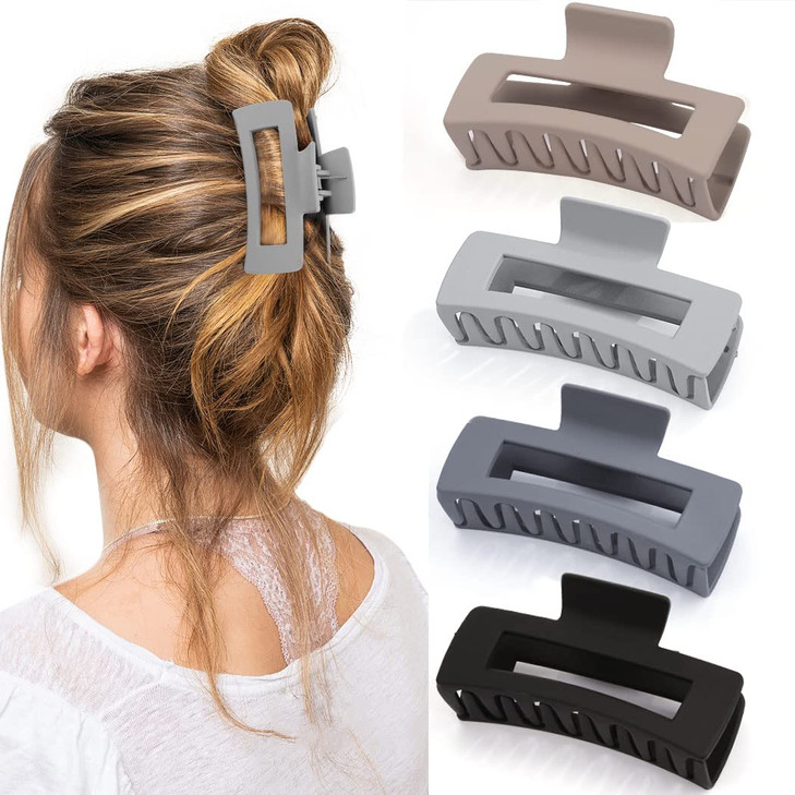 Canitor Matte Rectangular Banana Hair Clips for Thick Hair 4 PCS Nonslip Design Jaw Clips and Barrettes for Women