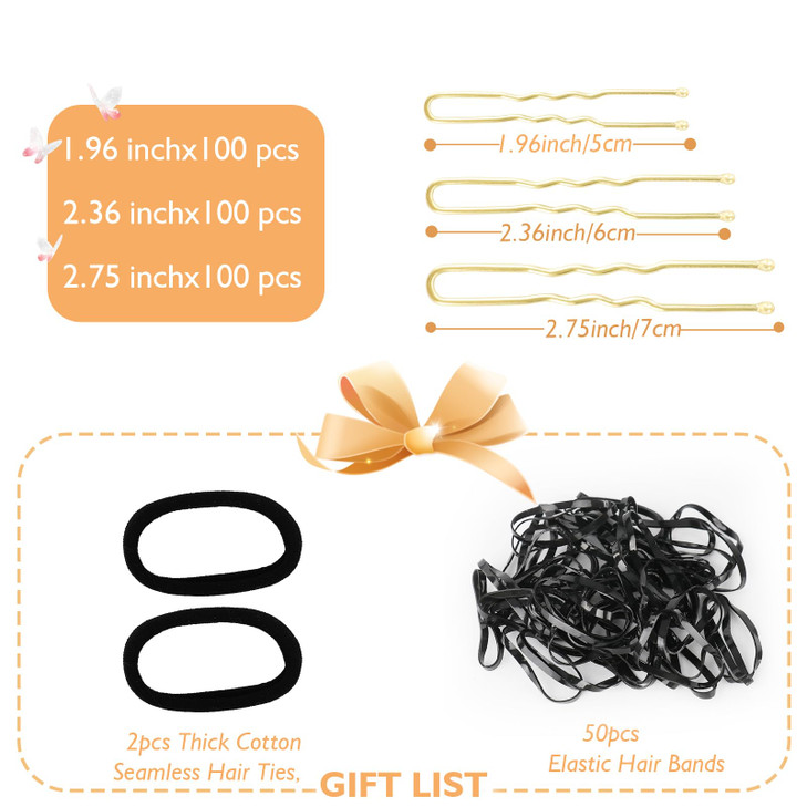 300Pcs UShaped Hair Pins in Varying Sizes 28IN 24IN 2IN Bobby Bun Pins for Women Kids and Girls With Storage Box and 50P