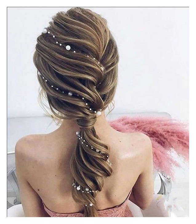 Chargances Bridal Hair Vine Pearl Headpiece Set of 2 for Women Wedding and Weeding Hair Accessories Rose Gold 2362 Inche