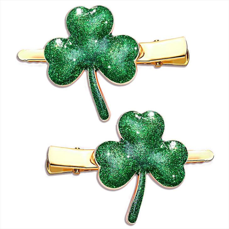 St Patricks Day Hair Clips Rhinestone Glitter Green Leaf Hairpins for Women Lucky Shamrock Hair Clips Costume Hair Acces