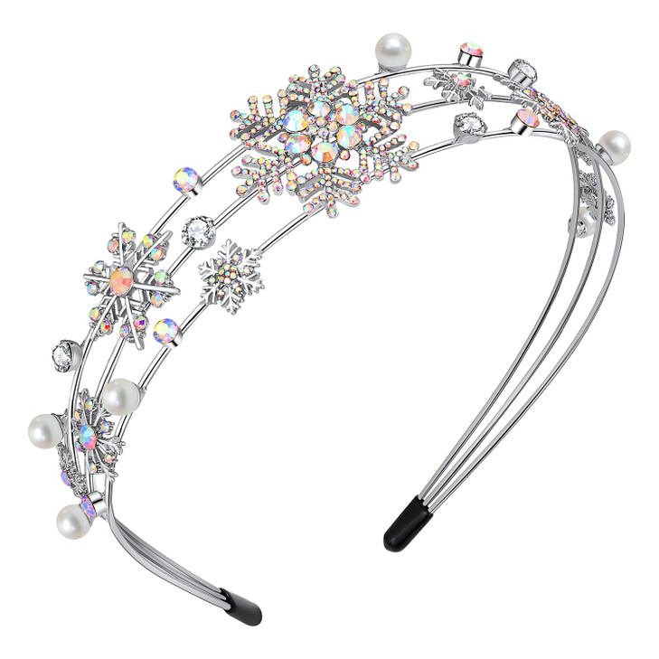Christmas New Year Headband Mardi Gras Hairbands for Women Festive Holiday Parade Hair Hoop SnowflakeSilver AB Crystal