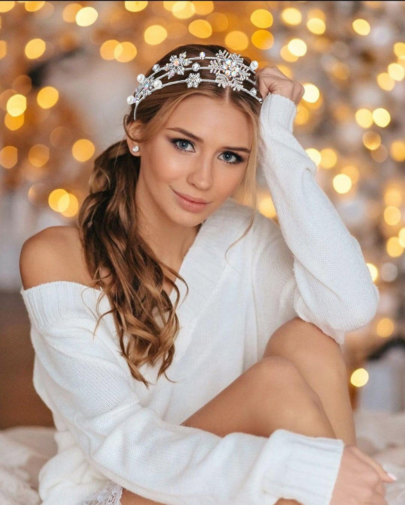 Christmas New Year Headband Mardi Gras Hairbands for Women Festive Holiday Parade Hair Hoop SnowflakeSilver AB Crystal