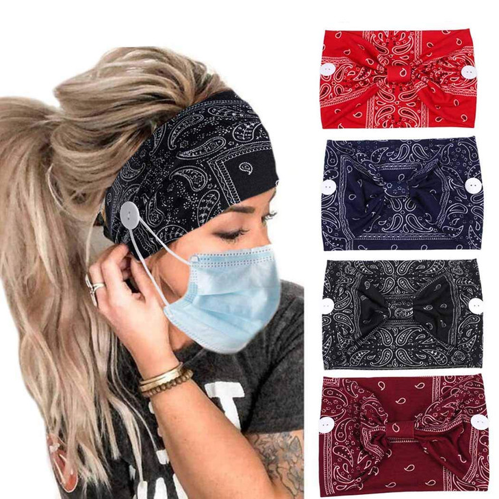Vinyl Quote Me 4 Pieces headbands with buttons mask Boho yoga fashion Headband knotted elastic button headband for face