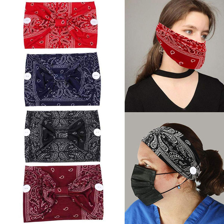 Vinyl Quote Me 4 Pieces headbands with buttons mask Boho yoga fashion Headband knotted elastic button headband for face