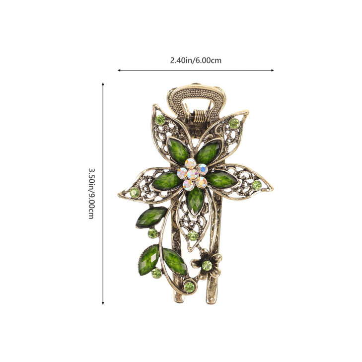 LALAFINA Vintage Flower Rhinestone Crystal Barrettes Retro Hairpins Hair Accessories for Women Green