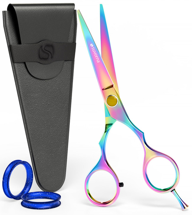 Suvorna 55 Multicolor Hair Cutting Scissors for Professionals Barbers Hair Shears for Cutting Trimming Grooming Sharp Ha