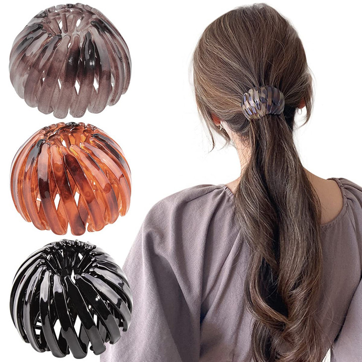 TOBATOBA Bun Maker Clip 3 Pcs Bird Nest Hair Clips Expandable Ponytail Holder for Women Ponytail Hairpin Curling Iron Ha