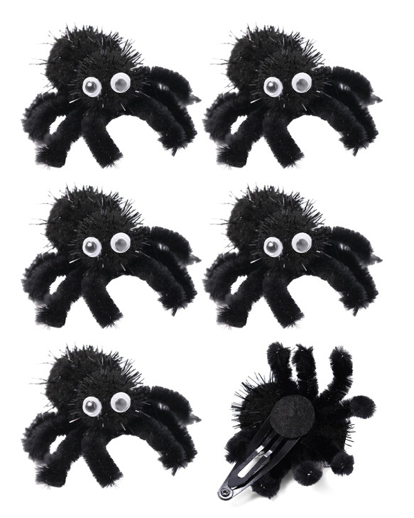 PinkSheep Halloween Spider Hair Clip for Kids Girl 2 Inches 6 Pieces Furry Fabric Hair Accessories Halloween Costume Dec