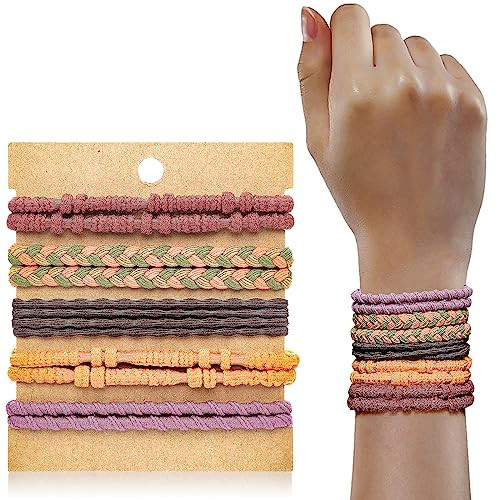 KANPRINCESS Hair Tie Bracelet 10Pcs Boho Hair Ties For Girls and Women Elastic Hair Ties Hair Bands For Ponytails Ponyta