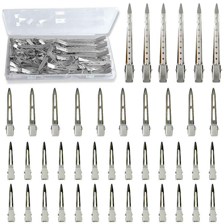 TseroFay 42Pcs Styling Hair Clips Set Silver Metal Duck Billed Clips for Womens Hairstyling Long Duckbill Pins Alligator