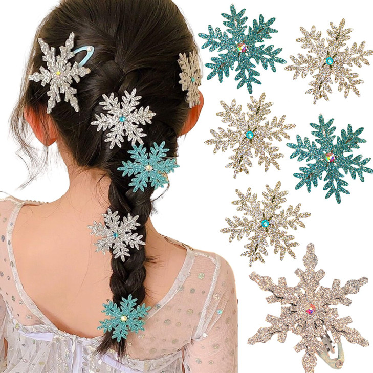 Princess Hair Accessories Glittery Snowflake Barrettes Bows and Hairpins for Women and Girls Christmas Party Gifts