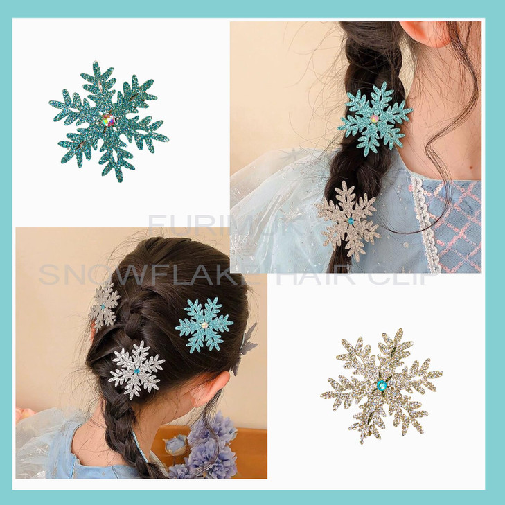 Princess Hair Accessories Glittery Snowflake Barrettes Bows and Hairpins for Women and Girls Christmas Party Gifts