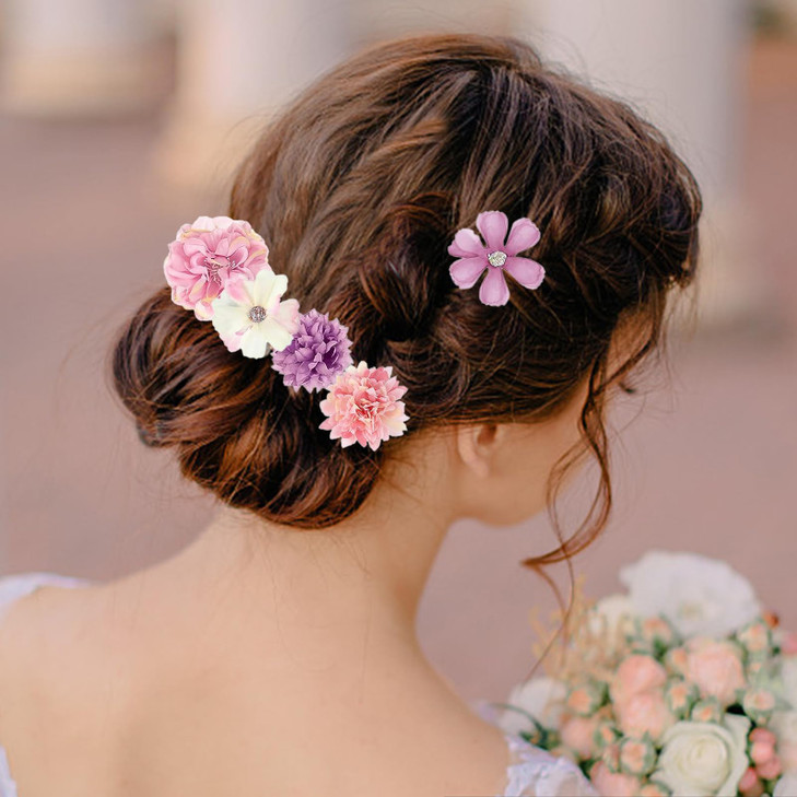 Harewu Silk Flower Hair Clip 12Pcs Roses Flower Headdress Clips Bridal Wedding Corsage and Headdress Beach Party Hair Cl