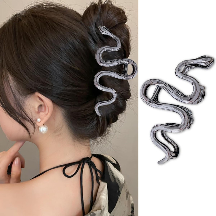 AIUPUOC Metal Black Snake Gothic Hair Claw Clip for Womens Thick Hair 1Pcs Halloween Hair Decorations Hair Accessories