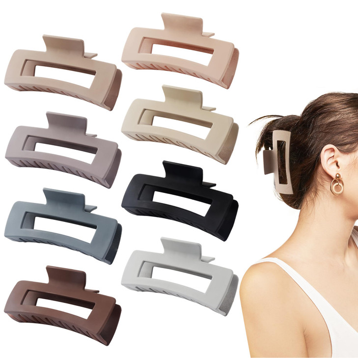 BeautyHC Large Nonslip Matte Neutral Claw Hair Clips for Thick Thin or Curly Hair 8 Strong Hold Jumbo 41 Inch Jaw Clips