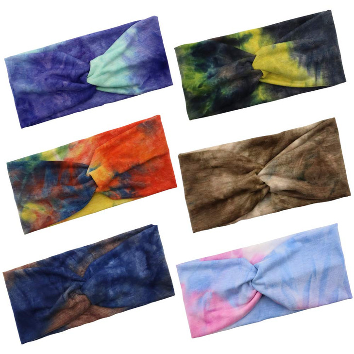 NODG 6 Pieces Tie Dye Headbands for Women Knot Turban Headbands Boho Knotted Yoga Head Wraps Criss Cross Bands
