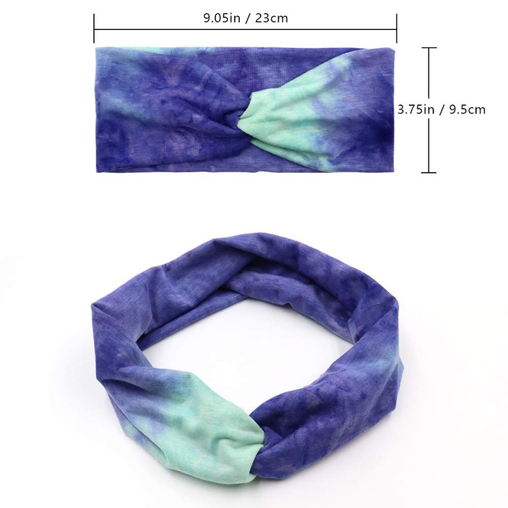 NODG 6 Pieces Tie Dye Headbands for Women Knot Turban Headbands Boho Knotted Yoga Head Wraps Criss Cross Bands